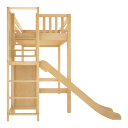 FILIOCUS XL NP : Play Loft Beds Twin XL High Loft Bed with Slide Platform, Panel, Natural