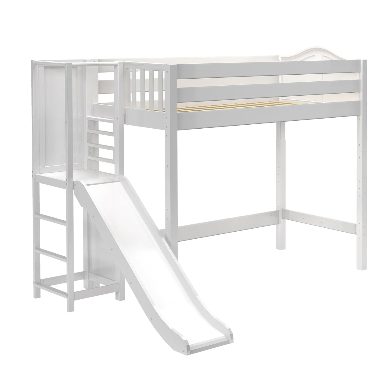 FILIOCUS XL WC : Play Loft Beds Twin XL High Loft Bed with Slide Platform, Curved, White