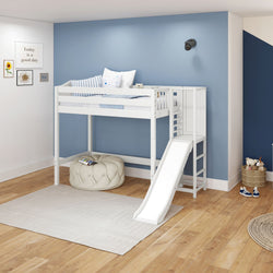 FILIOCUS XL WC : Play Loft Beds Twin XL High Loft Bed with Slide Platform, Curved, White