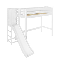 FILIOCUS XL WC : Play Loft Beds Twin XL High Loft Bed with Slide Platform, Curved, White