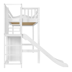 FILIOCUS XL WC : Play Loft Beds Twin XL High Loft Bed with Slide Platform, Curved, White