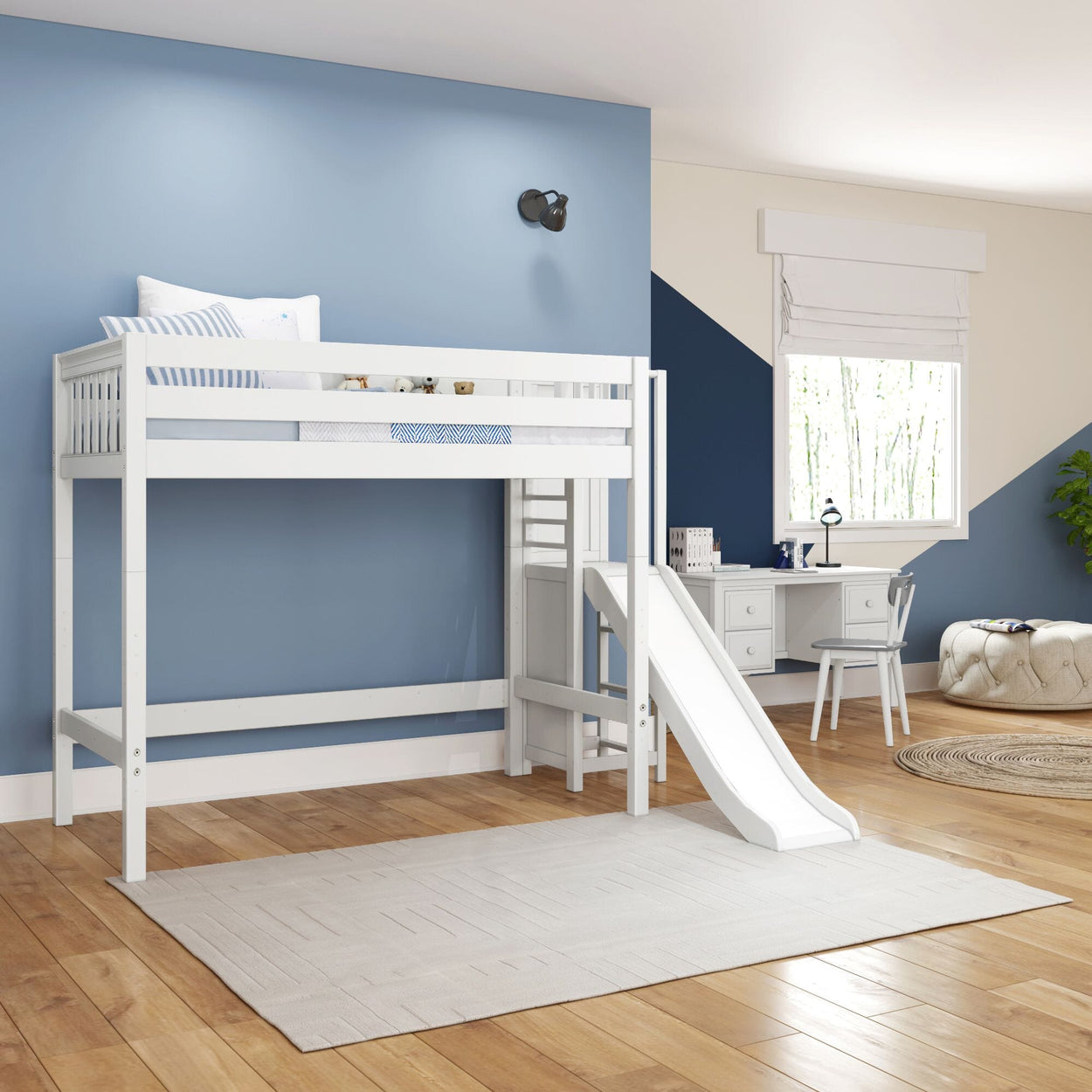 FILIOCUS XL WS : Play Loft Beds Twin XL High Loft Bed with Slide Platform, Slat, White