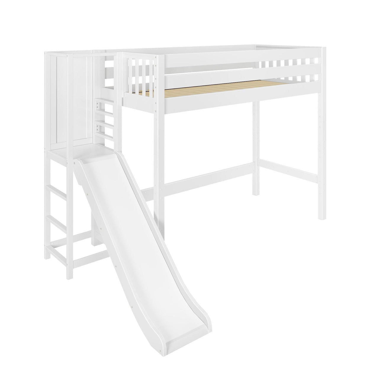 FILIOCUS XL WS : Play Loft Beds Twin XL High Loft Bed with Slide Platform, Slat, White