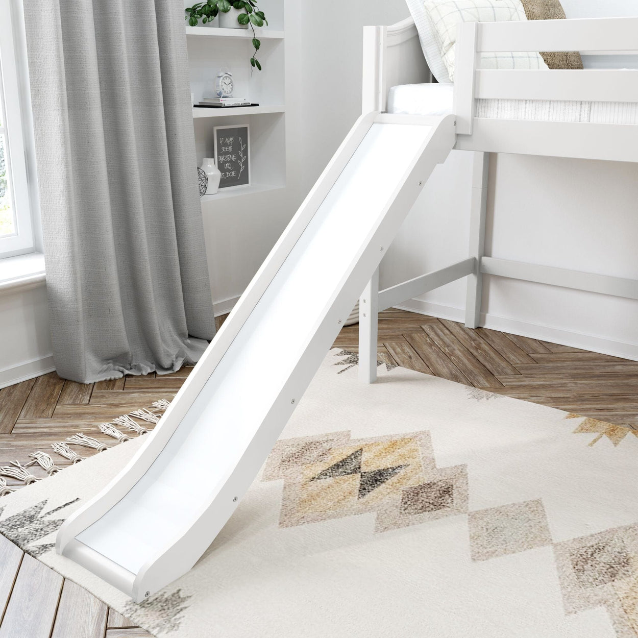 FINE WC : Play Loft Beds Full Mid Loft Bed with Stairs + Slide, Curved, White