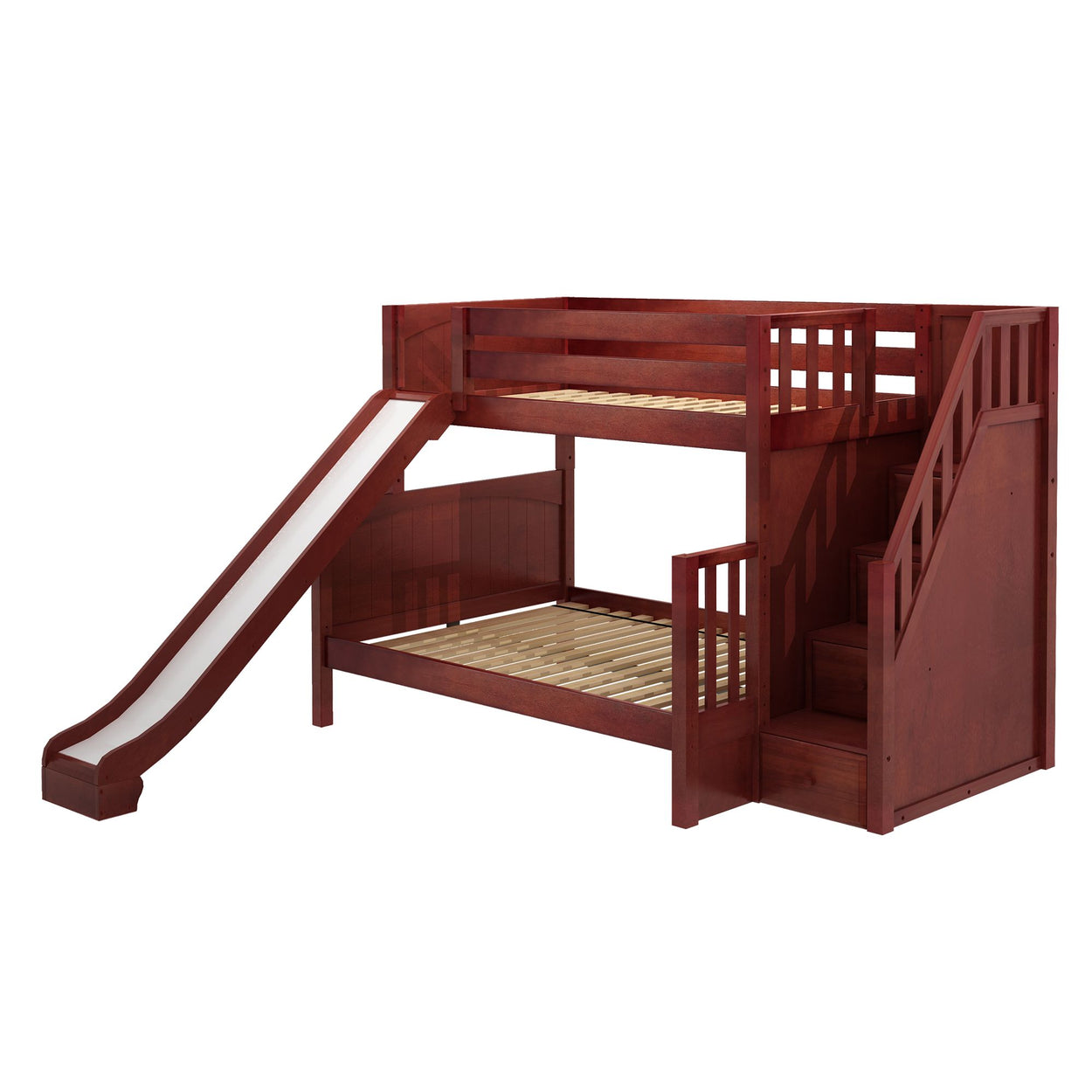 FOXTROT CP : Bunk Bed Medium Twin over Full Bunk Bed with Stairs + Slide, Panel, Chestnut