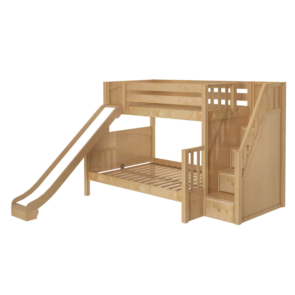 FOXTROT NP : Bunk Bed Medium Twin over Full Bunk Bed with Stairs + Slide, Panel, Natural