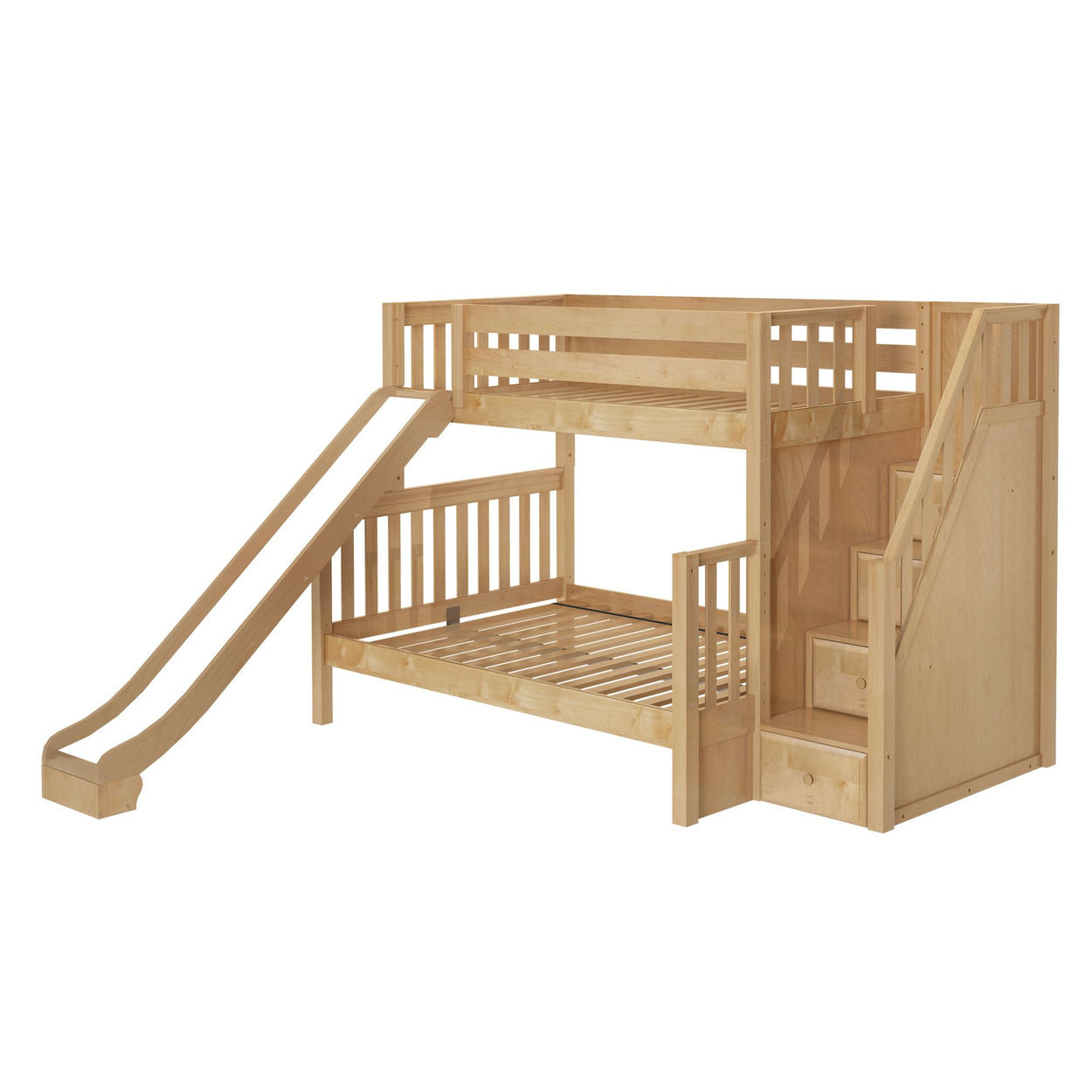 FOXTROT NS : Play Bunk Beds Medium Twin over Full Bunk Bed with Stairs + Slide, Slat, Natural