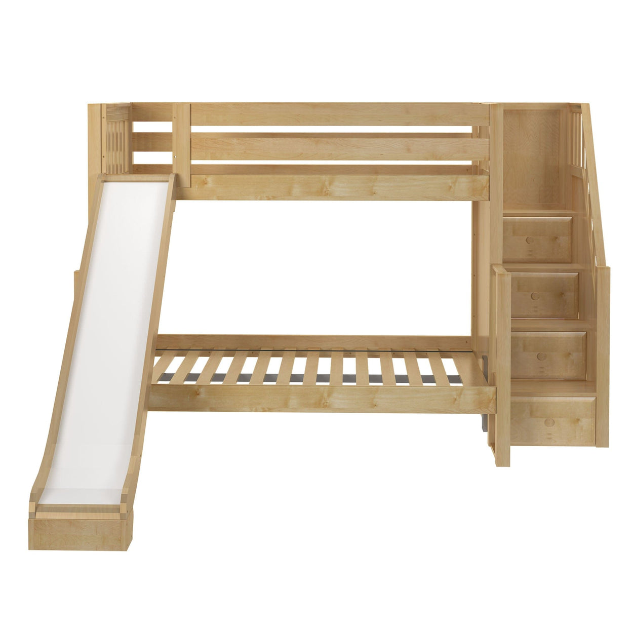 FOXTROT NS : Bunk Bed Medium Twin over Full Bunk Bed with Stairs + Slide, Slat, Natural