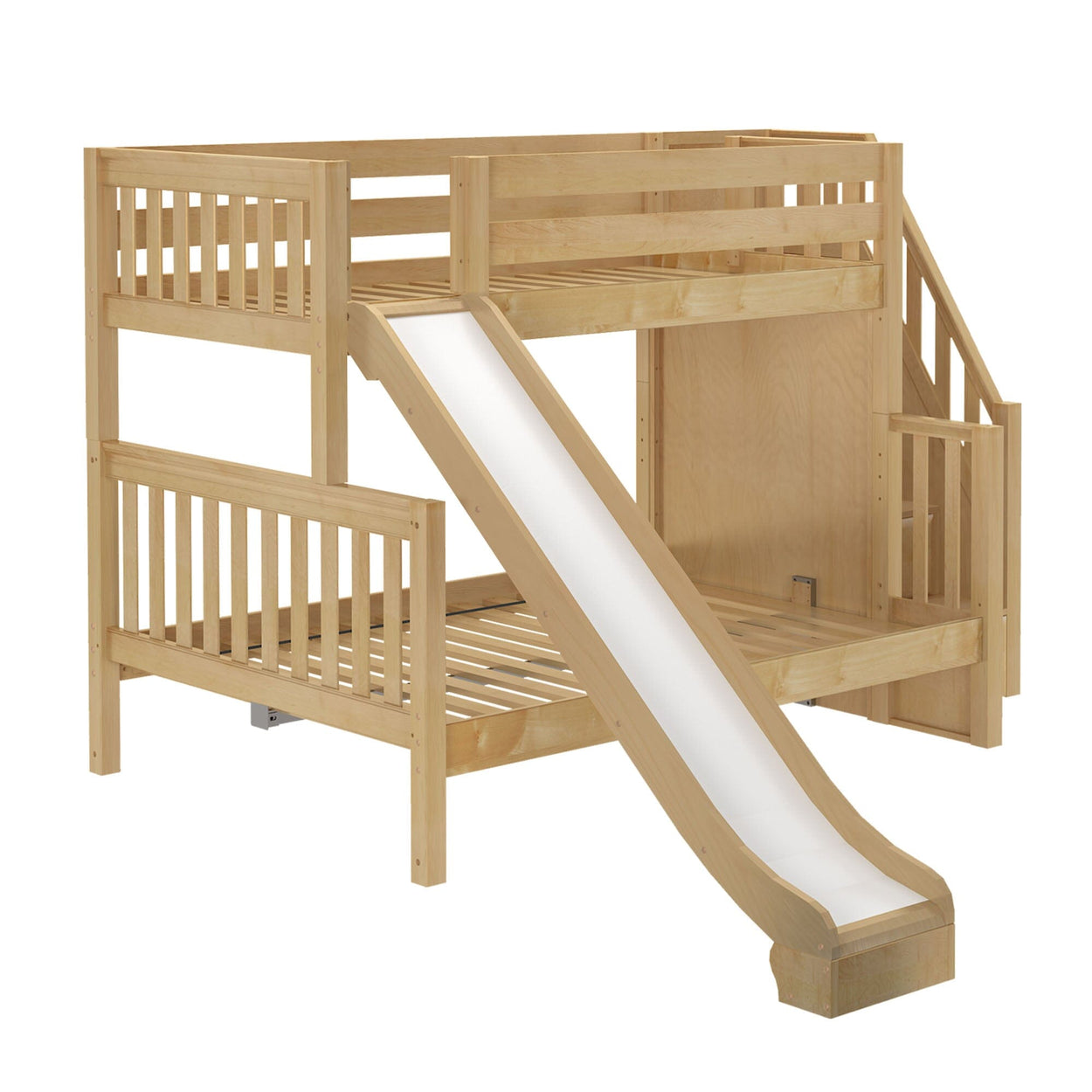 FOXTROT NS : Bunk Bed Medium Twin over Full Bunk Bed with Stairs + Slide, Slat, Natural