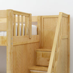 FOXTROT NS : Bunk Bed Medium Twin over Full Bunk Bed with Stairs + Slide, Slat, Natural