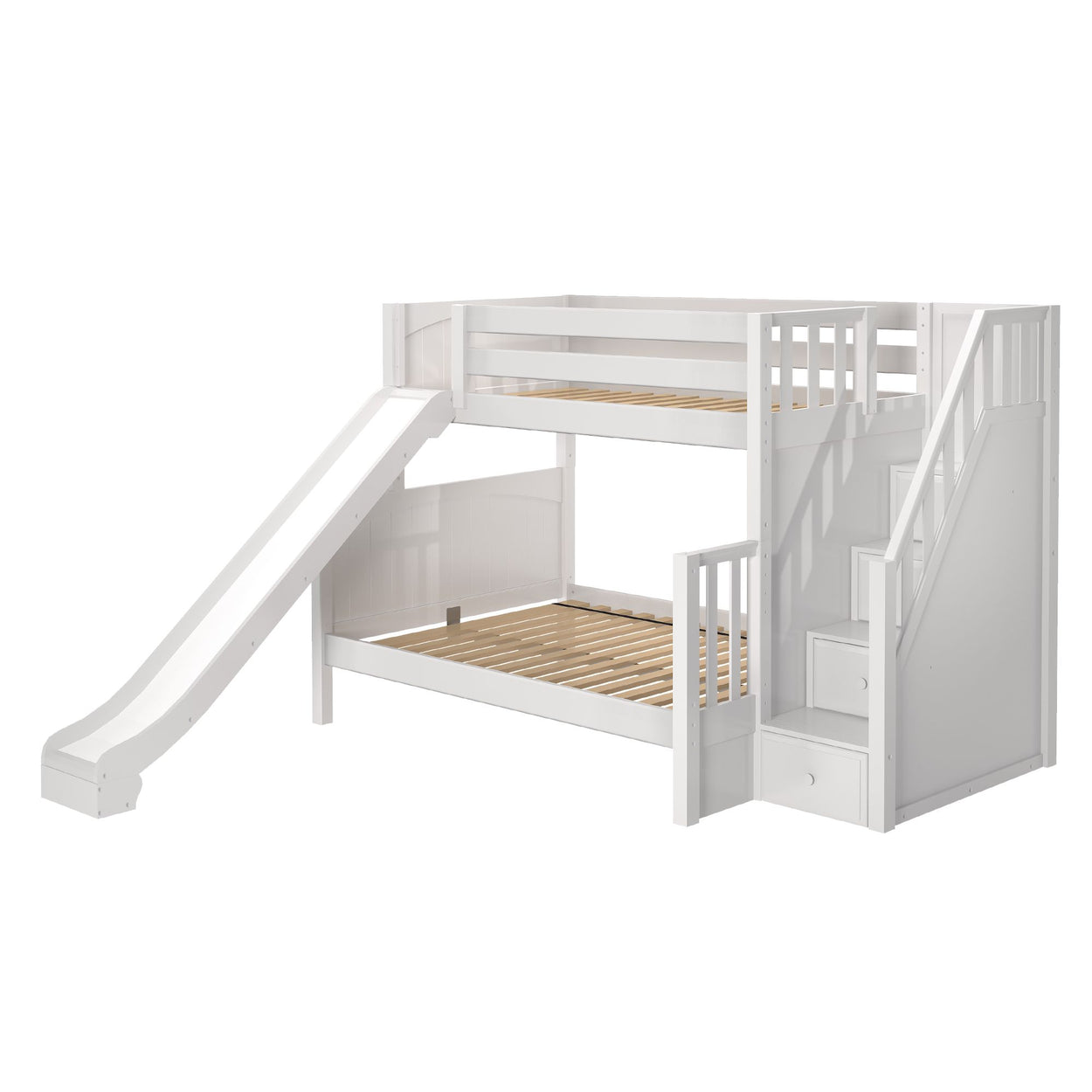 FOXTROT WP : Play Bunk Beds Medium Twin over Full Bunk Bed with Stairs + Slide, Panel, White