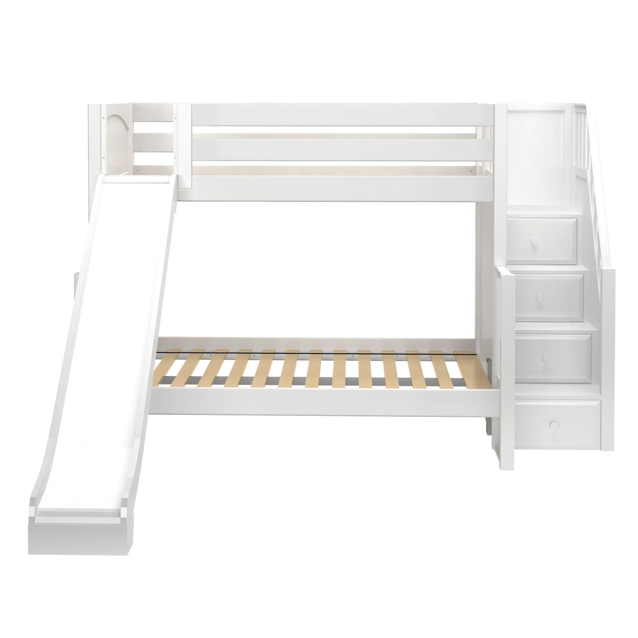 FOXTROT WP : Bunk Bed Medium Twin over Full Bunk Bed with Stairs + Slide, Panel, White