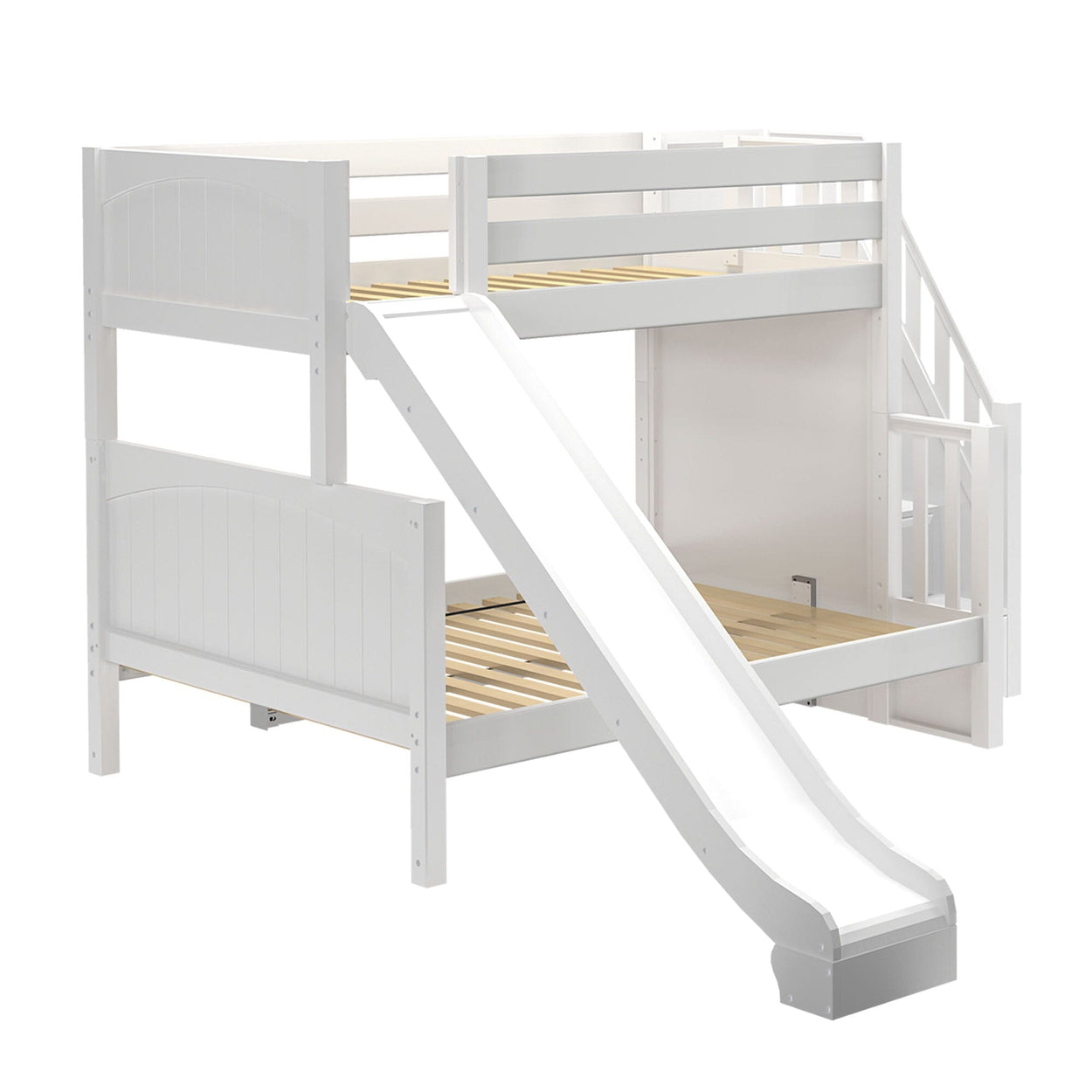 FOXTROT WP : Play Bunk Beds Medium Twin over Full Bunk Bed with Stairs + Slide, Panel, White