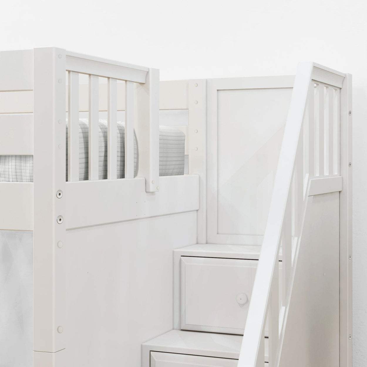 FOXTROT WP : Bunk Bed Medium Twin over Full Bunk Bed with Stairs + Slide, Panel, White