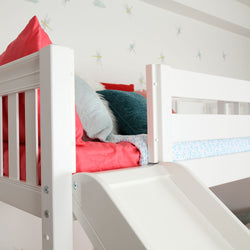 FOXTROT WS : Bunk Bed Medium Twin over Full Bunk Bed with Stairs + Slide, Slat, White