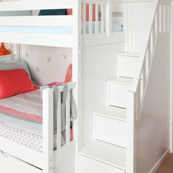 FOXTROT WS : Bunk Bed Medium Twin over Full Bunk Bed with Stairs + Slide, Slat, White