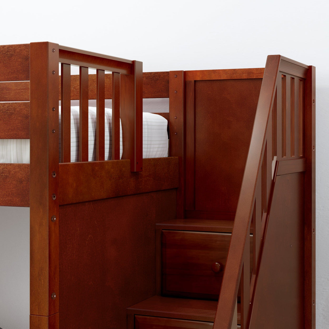 GALANT CP : Standard Loft Beds Twin Mid Loft Bed with Stairs, Panel, Chestnut