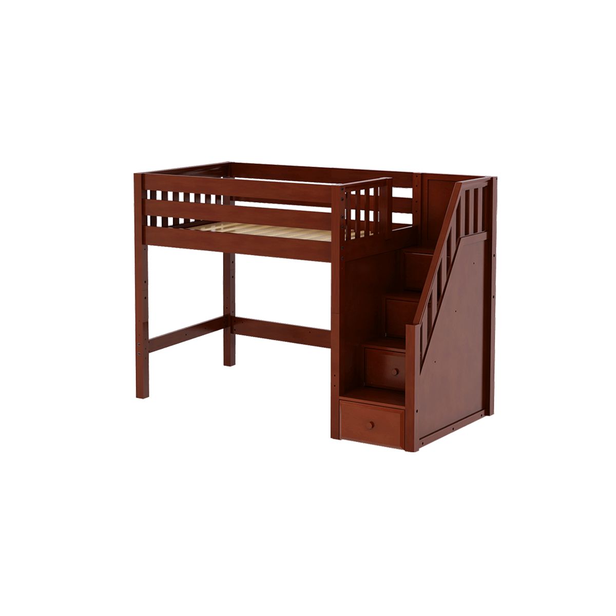 GALANT CS : Loft Bed Twin Mid Loft Bed with Stairs, Slat, Chestnut