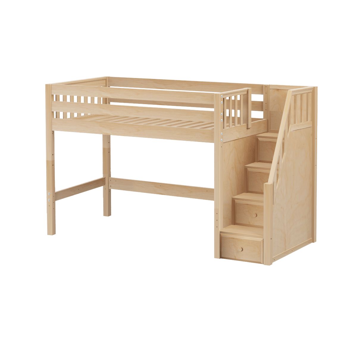 GALANT NS : Loft Bed Twin Mid Loft Bed with Stairs, Slat, Natural