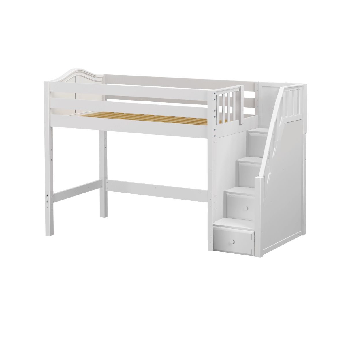 GALANT WC : Loft Bed Twin Mid Loft Bed with Stairs, Curved, White