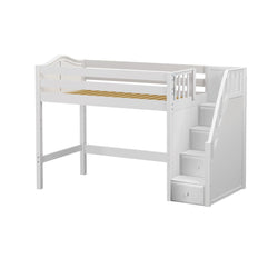 GALANT WC : Standard Loft Beds Twin Mid Loft Bed with Stairs, Curved, White