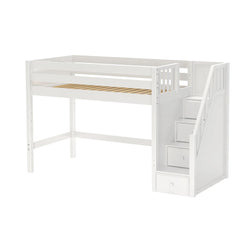 GALANT WP : Loft Bed Twin Mid Loft Bed with Stairs, Panel, White