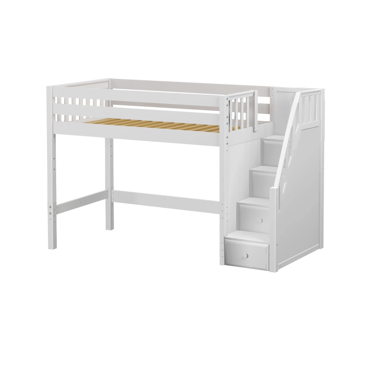 GALANT WS : Loft Bed Twin Mid Loft Bed with Stairs, Slat, White