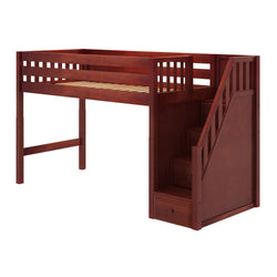 GALANT XL CS : Standard Loft Beds Twin XL Mid Loft Bed with Stairs, Slat, Chestnut