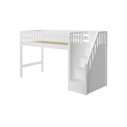 GALANT XL WS : Standard Loft Beds Twin XL Mid Loft Bed with Stairs, Slat, White