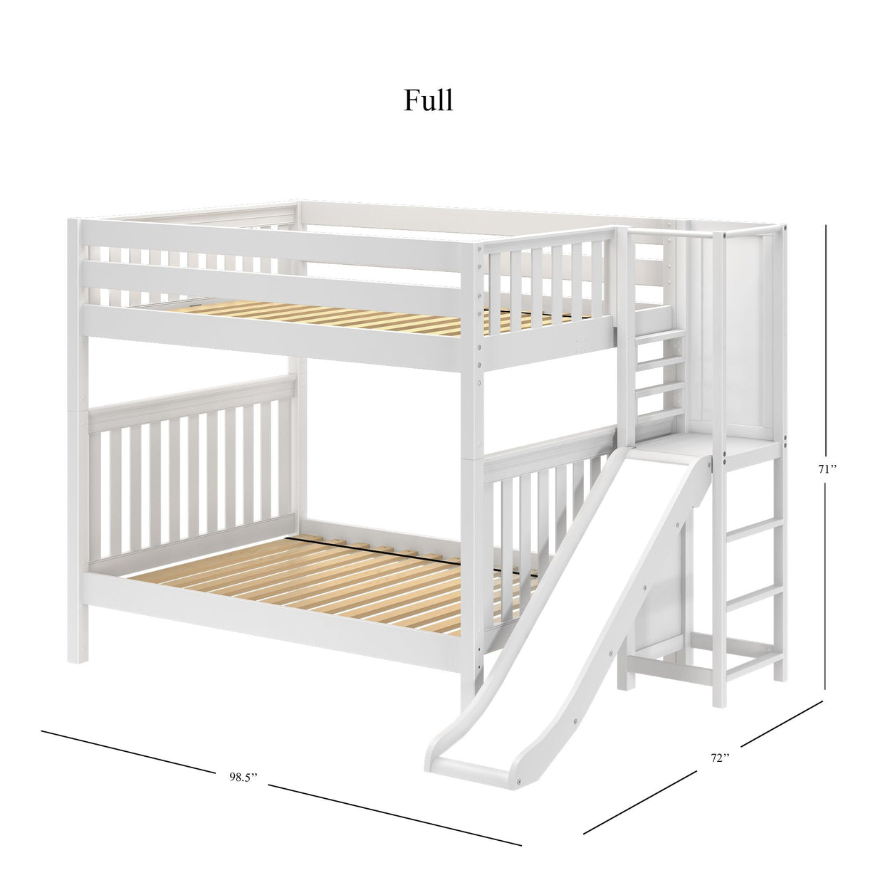 GAMUT WS : Play Bunk Beds Full High Bunk Bed with Slide Platform, Slat, White