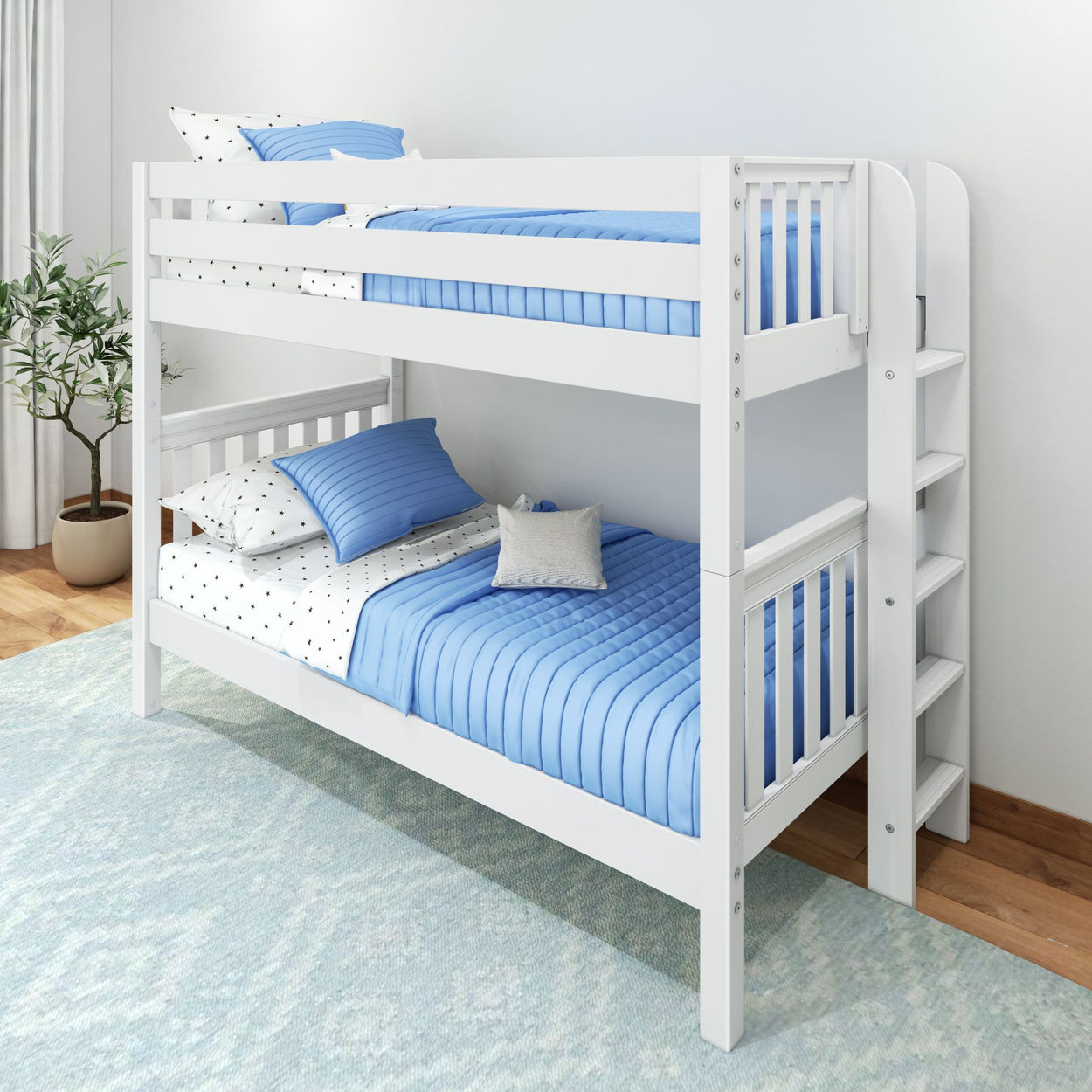 GETIT 1 WS : Bunk Bed Med High Bunk w/ Straight Ladder on End (Low/Med), Slat, White