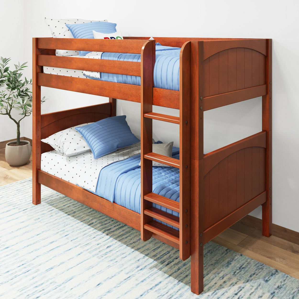 GETIT CP : Bunk Bed Twin Medium Bunk Bed with Straight Ladder on Front, Panel, Chestnut