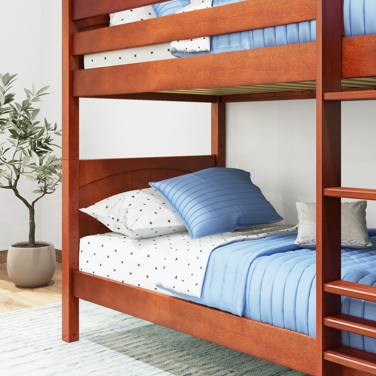 GETIT CP : Classic Bunk Beds Twin Medium Bunk Bed with Straight Ladder on Front, Panel, Chestnut