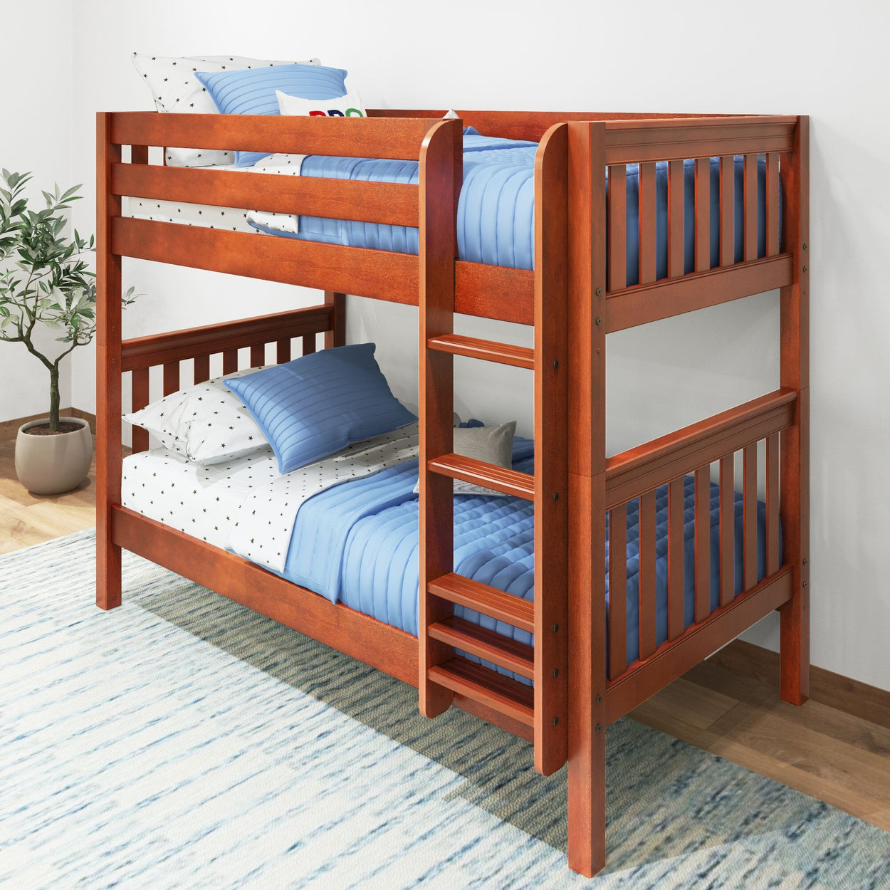 GETIT CS : Bunk Bed Twin Medium Bunk Bed with Straight Ladder on Front, Slat, Chestnut