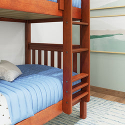 GETIT CS : Bunk Bed Twin Medium Bunk Bed with Straight Ladder on Front, Slat, Chestnut