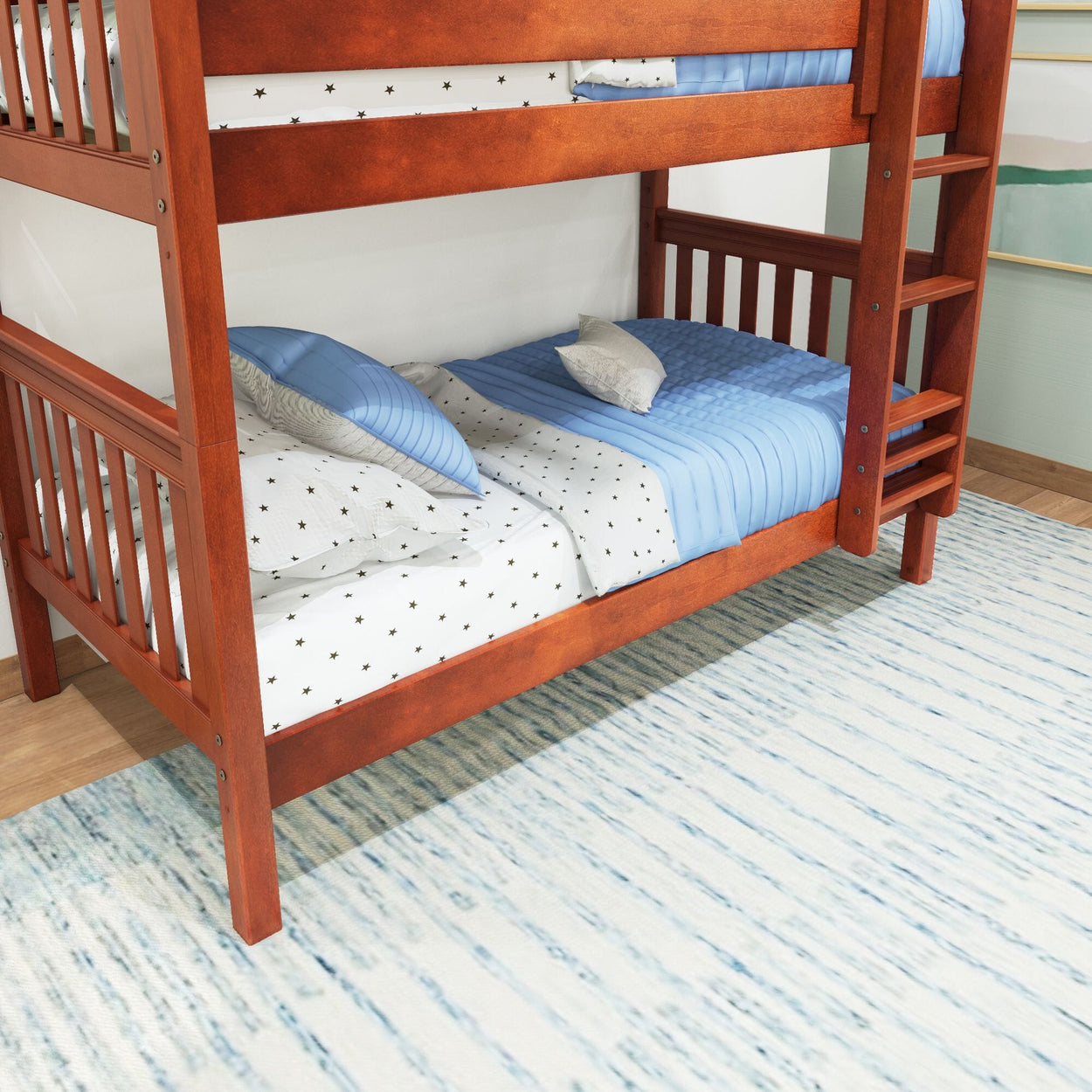 GETIT CS : Classic Bunk Beds Twin Medium Bunk Bed with Straight Ladder on Front, Slat, Chestnut