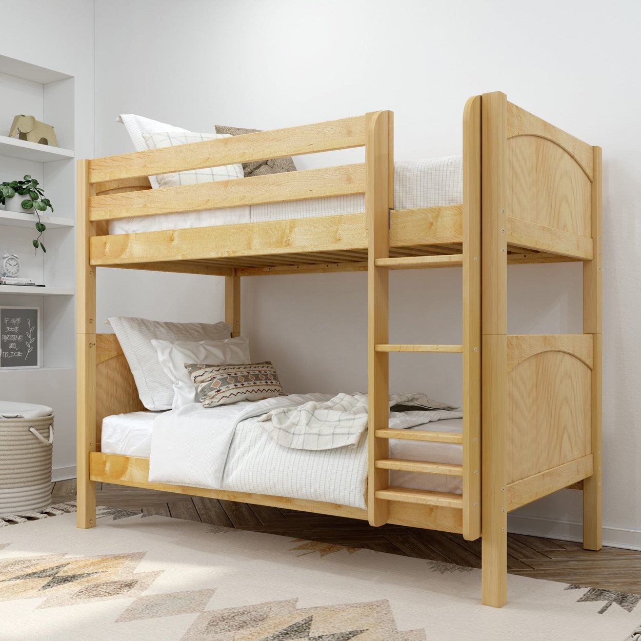 GETIT NP : Classic Bunk Beds Twin Medium Bunk Bed with Straight Ladder on Front, Panel, Natural