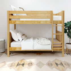 GETIT NP : Bunk Bed Twin Medium Bunk Bed with Straight Ladder on Front, Panel, Natural