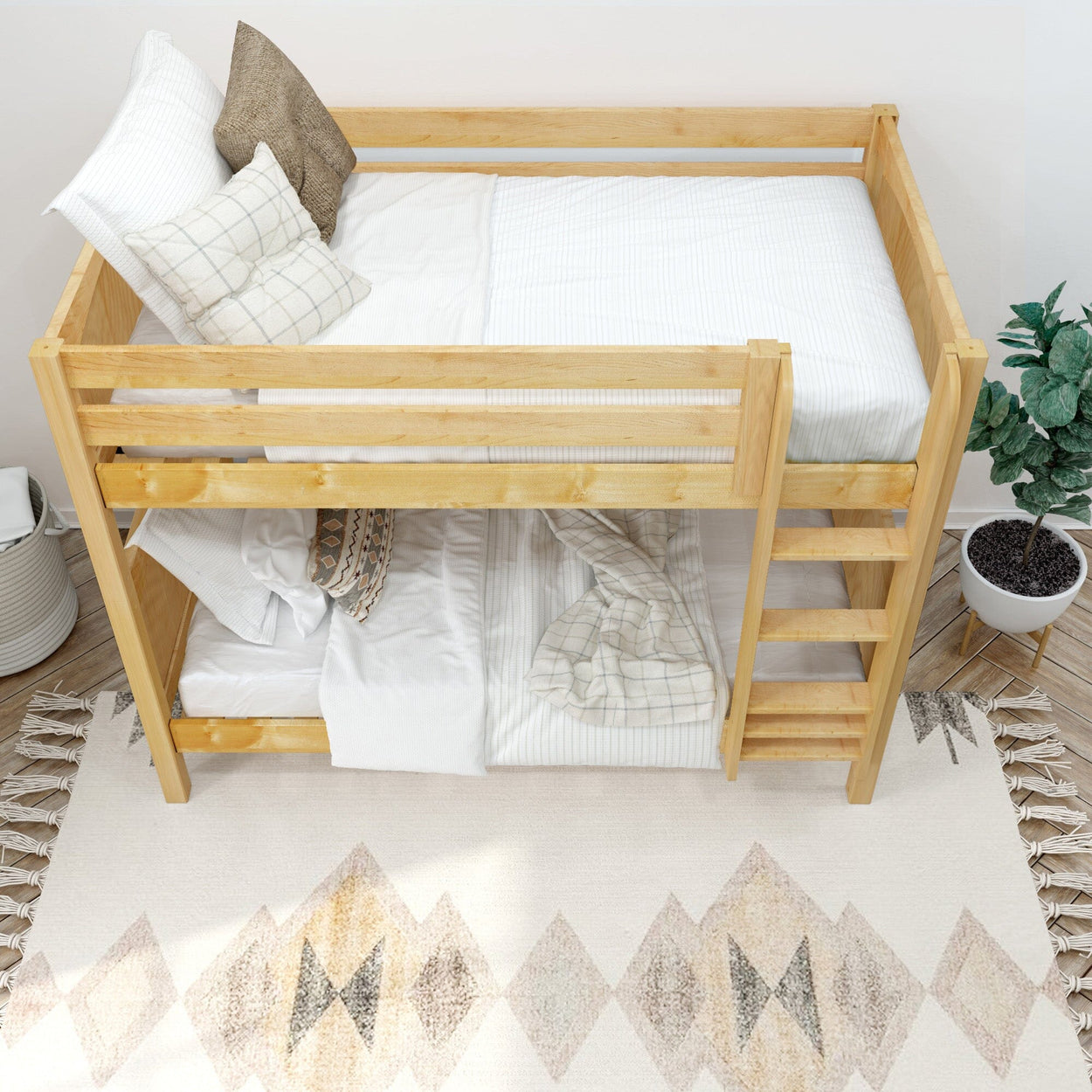 GETIT NP : Classic Bunk Beds Twin Medium Bunk Bed with Straight Ladder on Front, Panel, Natural