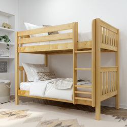 GETIT NS : Bunk Bed Twin Medium Bunk Bed with Straight Ladder on Front, Slat, Natural