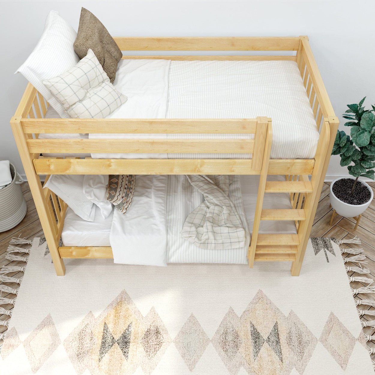 GETIT NS : Bunk Bed Twin Medium Bunk Bed with Straight Ladder on Front, Slat, Natural