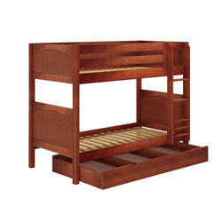 GETIT TD CP : Classic Bunk Beds Twin Medium Bunk Bed with Trundle Drawer, Panel, Chestnut