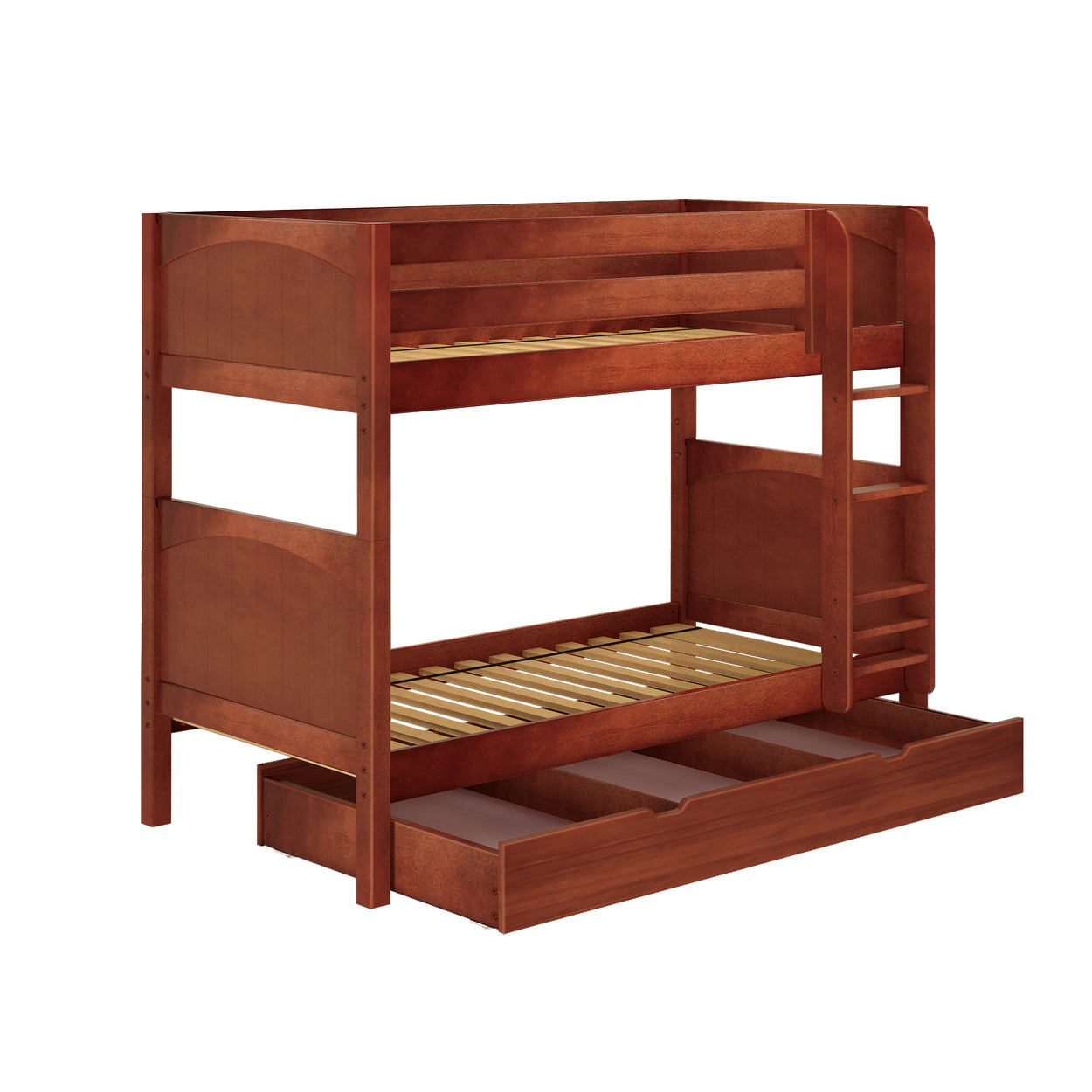 GETIT TD CP : Classic Bunk Beds Twin Medium Bunk Bed with Trundle Drawer, Panel, Chestnut