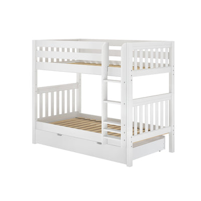 GETIT TD WS : Classic Bunk Beds Twin Medium Bunk Bed with Trundle Drawer, Slat, White