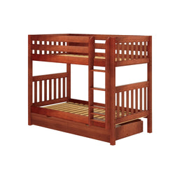 GETIT UD CS : Classic Bunk Beds Twin Medium Bunk Bed with Underbed Storage Drawer, Slat, Chestnut