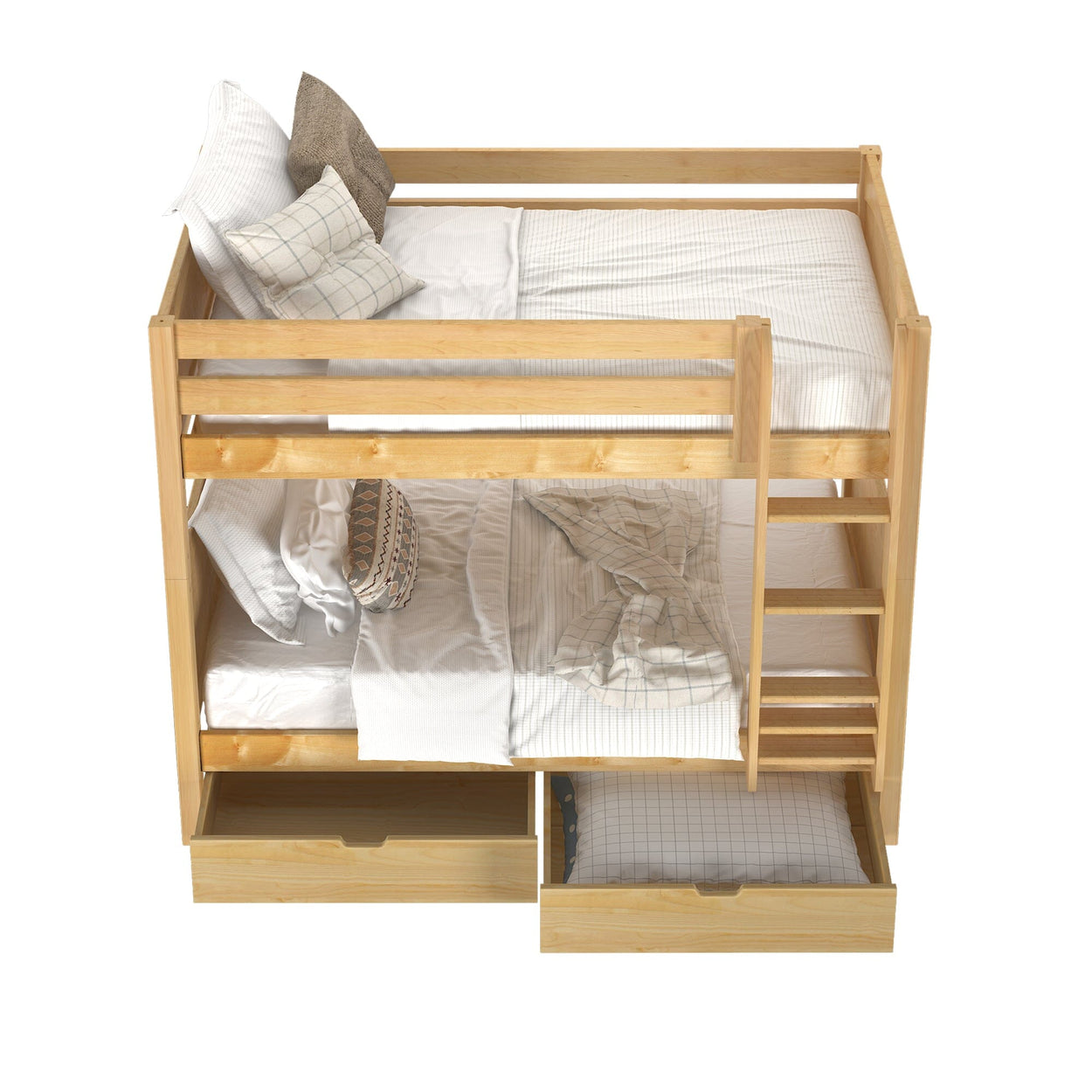 GETIT UD NP : Classic Bunk Beds Twin Medium Bunk Bed with Underbed Storage Drawer, Panel, Natural