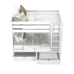 GETIT UD WP : Classic Bunk Beds Twin Medium Bunk Bed with Underbed Storage Drawer, Panel, White