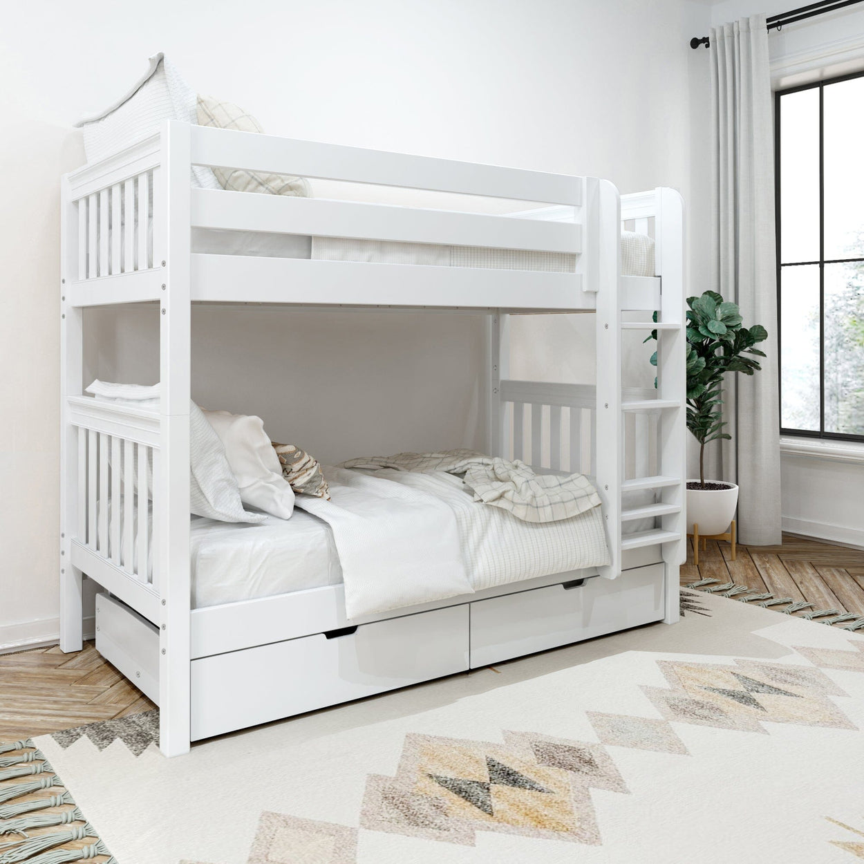 GETIT UD WS : Classic Bunk Beds Twin Medium Bunk Bed with Underbed Storage Drawer, Slat, White