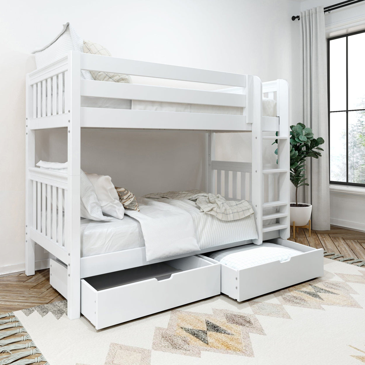 GETIT UD WS : Classic Bunk Beds Twin Medium Bunk Bed with Underbed Storage Drawer, Slat, White