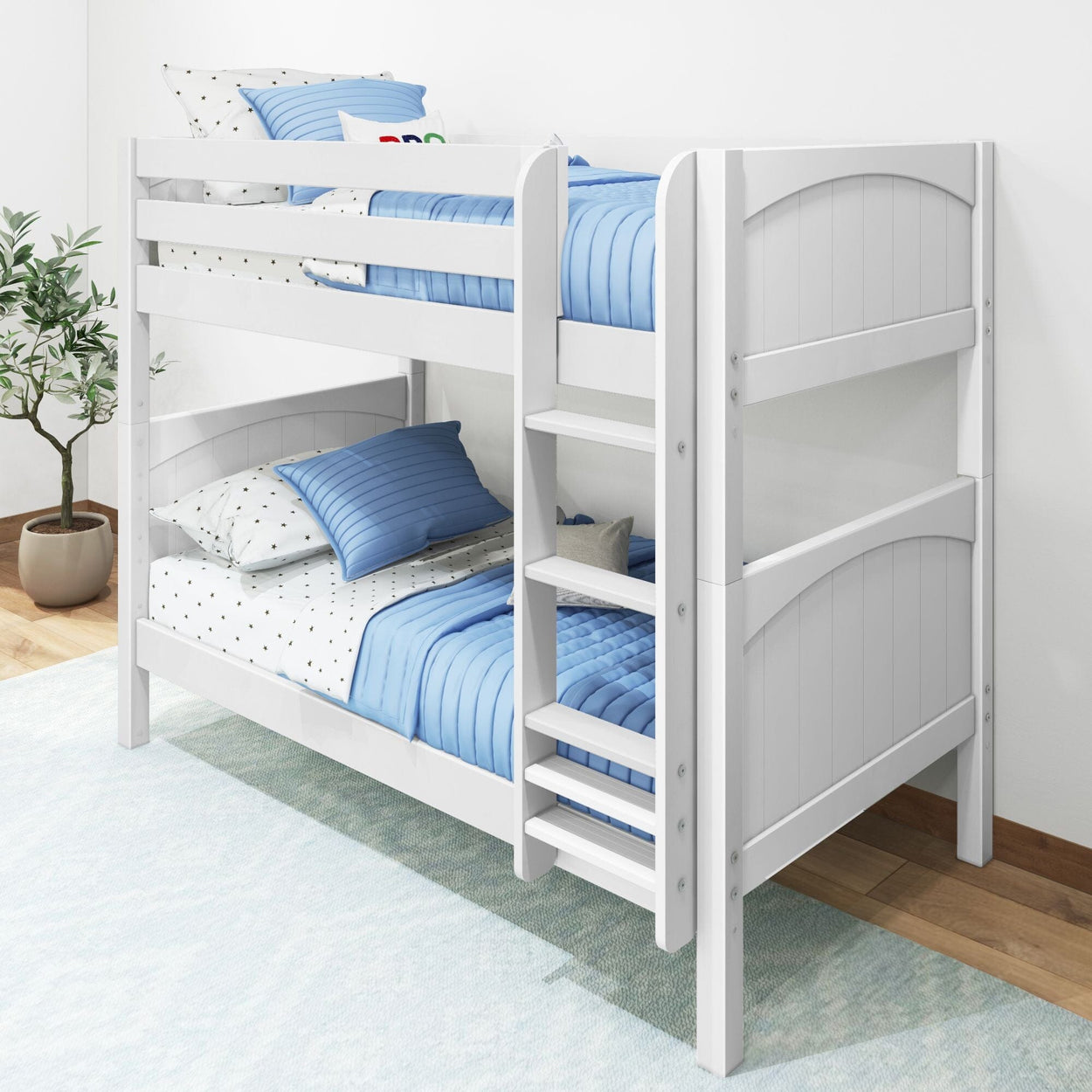 GETIT WP : Classic Bunk Beds Twin Medium Bunk Bed with Straight Ladder on Front, Panel, White